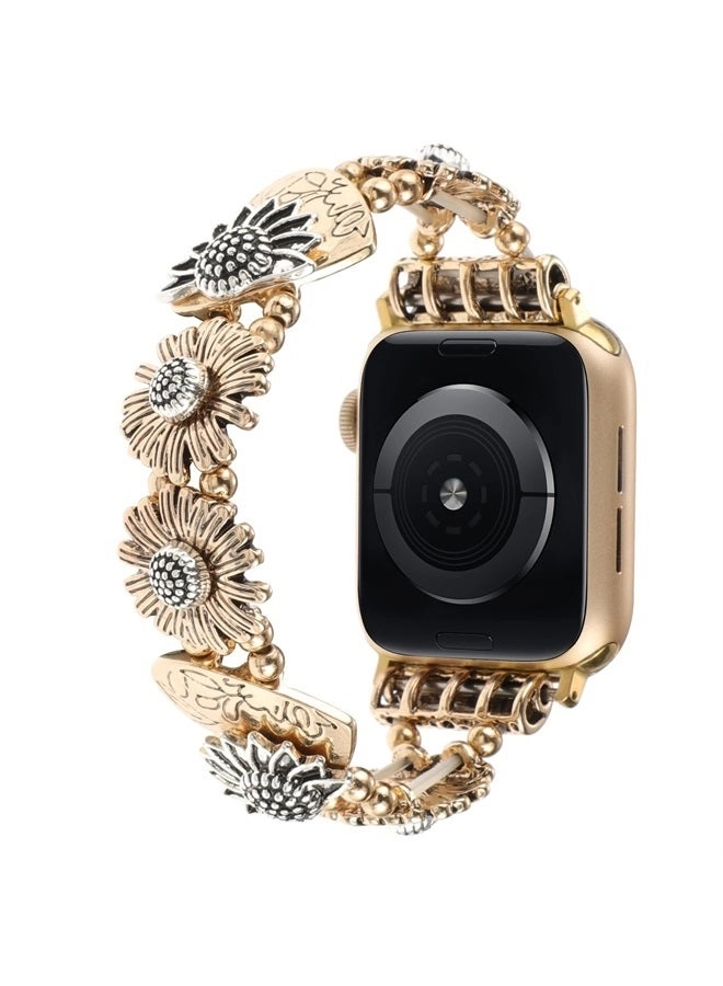YONWORTH Stretchy Metal Bracelet Band - Compatible with Apple Watch 38mm 40mm 41mm Sunflower Heart Stainless