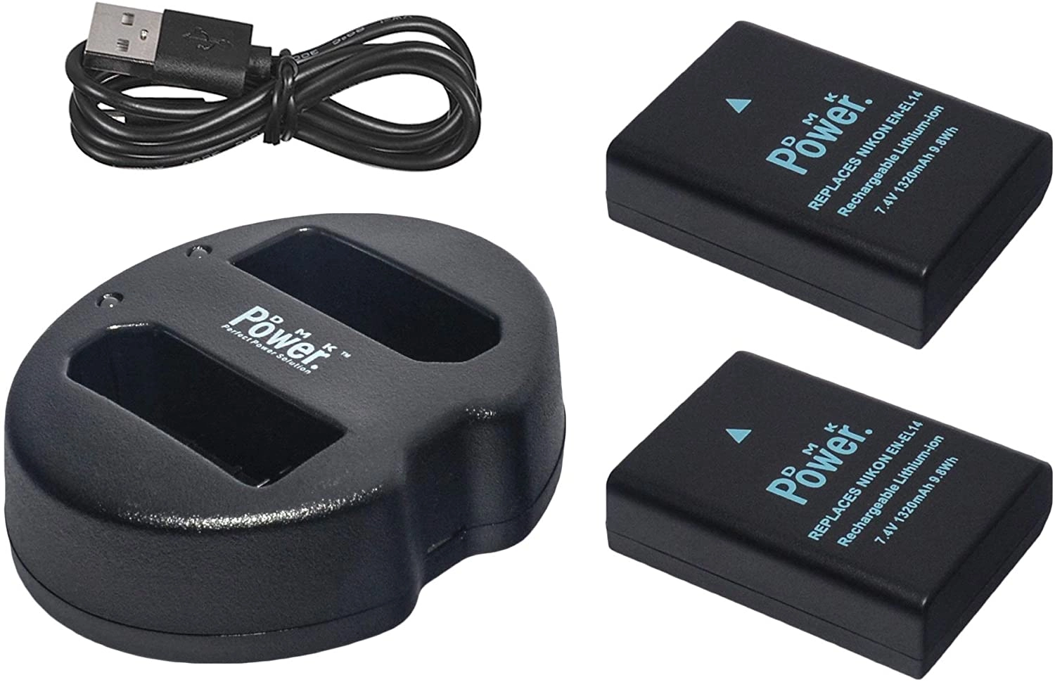 DMK EN-EL14 EN-EL14A Replacement Battery - 2 Pack + Dual USB Charger
