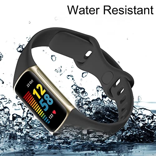 Soft Silicone Slim Watch Band for Fitbit Charge 5/Charge 6 - Black/Slate/Navy Blue/Pine Green