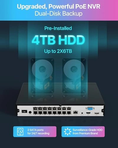 16CH 4K PoE Security Camera System - 8pcs 8MP