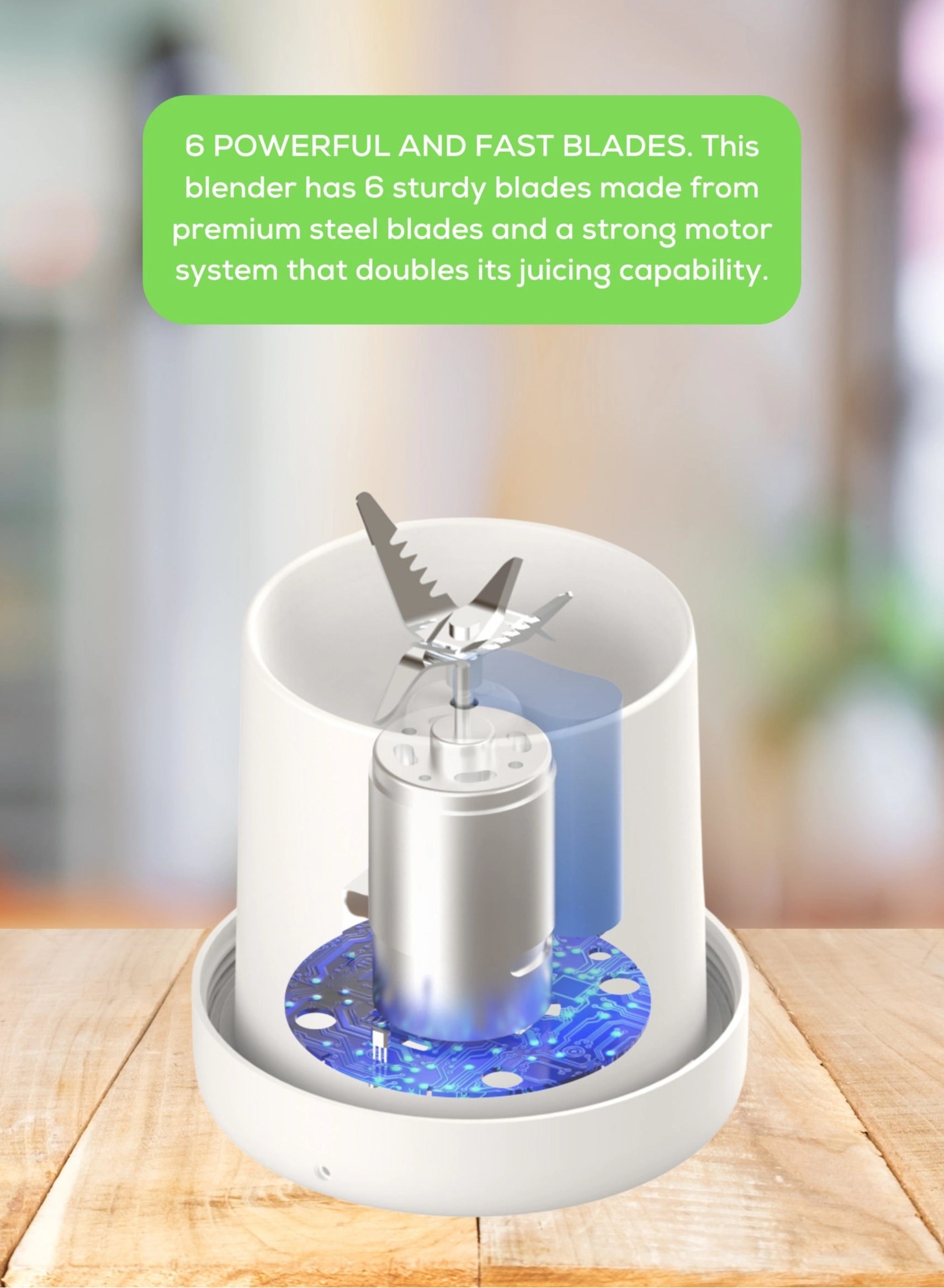 FreshBlend - 6 Stainless Steel Blades Type-C USB Rechargeable Food-Grade ABS