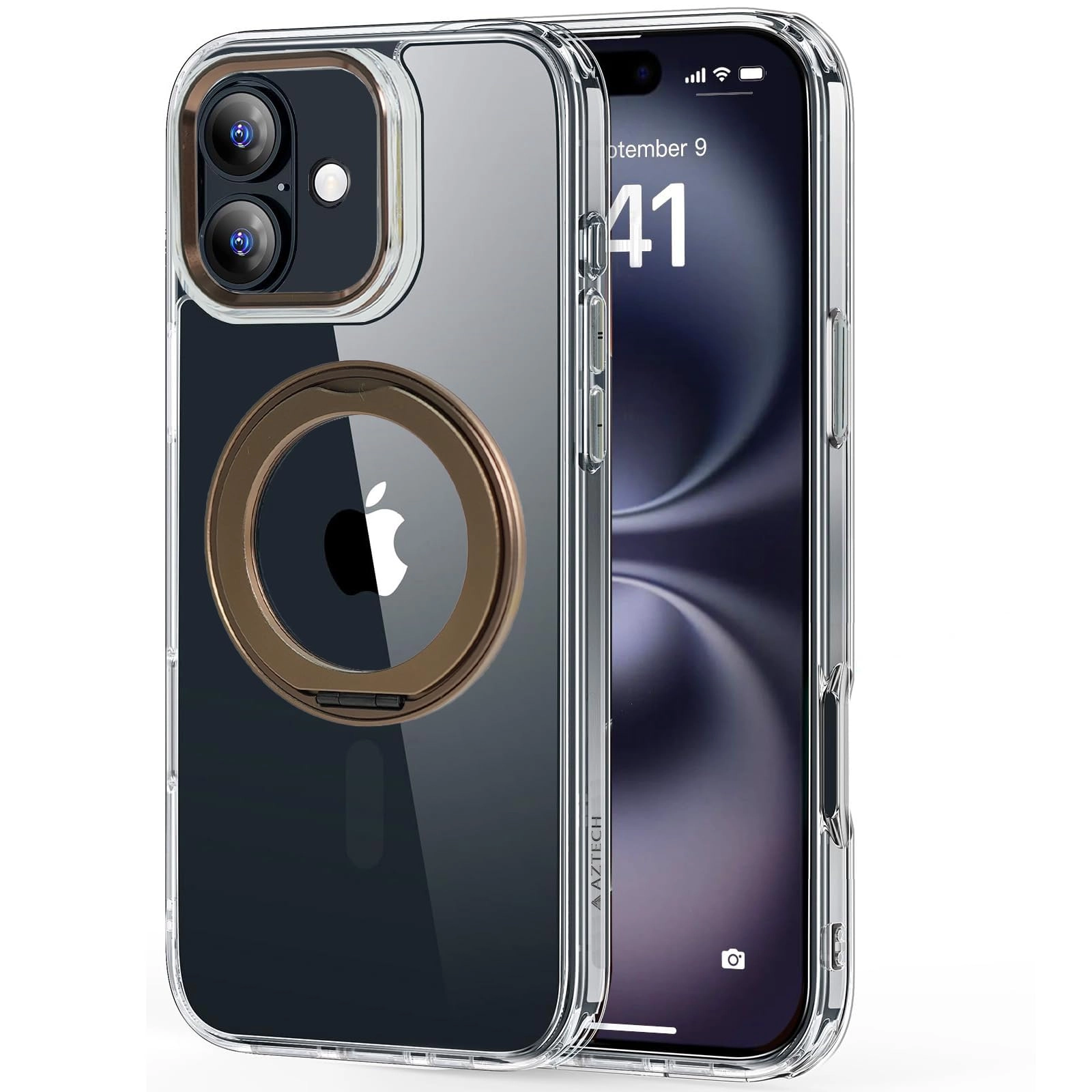 SuperSnap Clear Case with MagSafe for iPhone 16 Plus - 360° Rotating Silver Metal Ring Kickstand