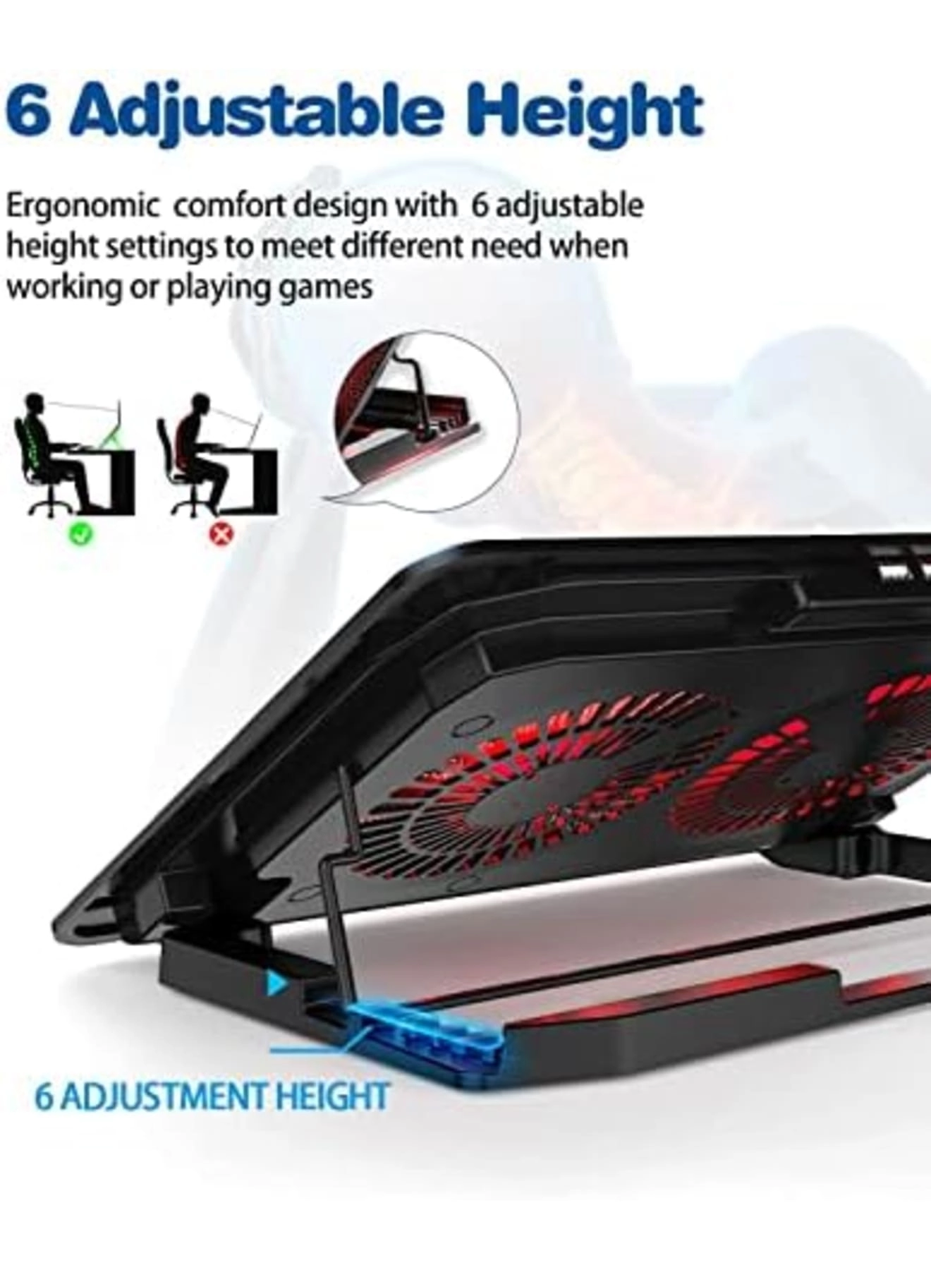 Laptop Cooling Pad - 2 Quiet Big Fans 7-16 Inch