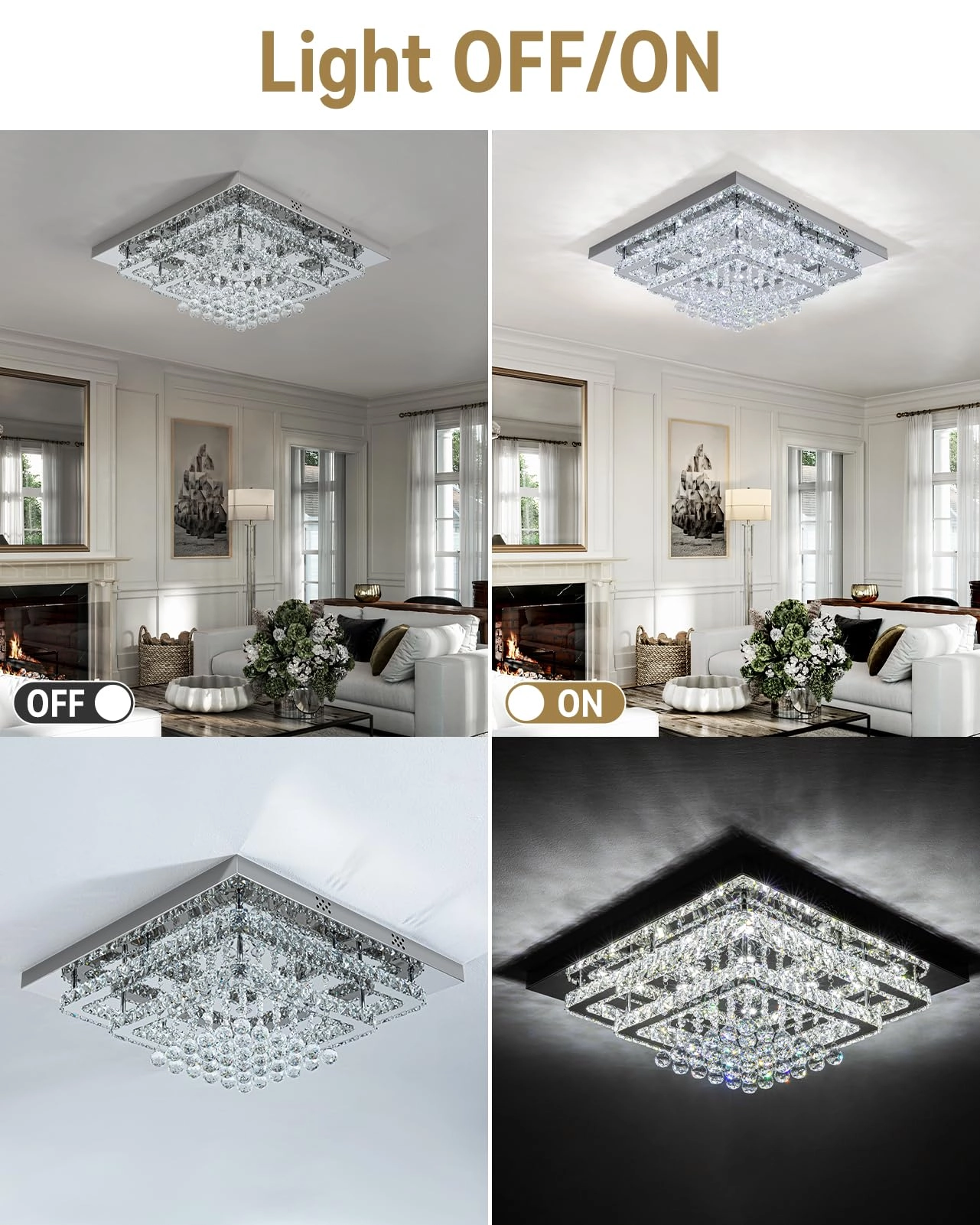 Crystal Ceiling Light - 3000k-6000k Dimmable