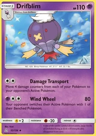 Pokémon Drifblim 52/156 + Toploader - 1pcs