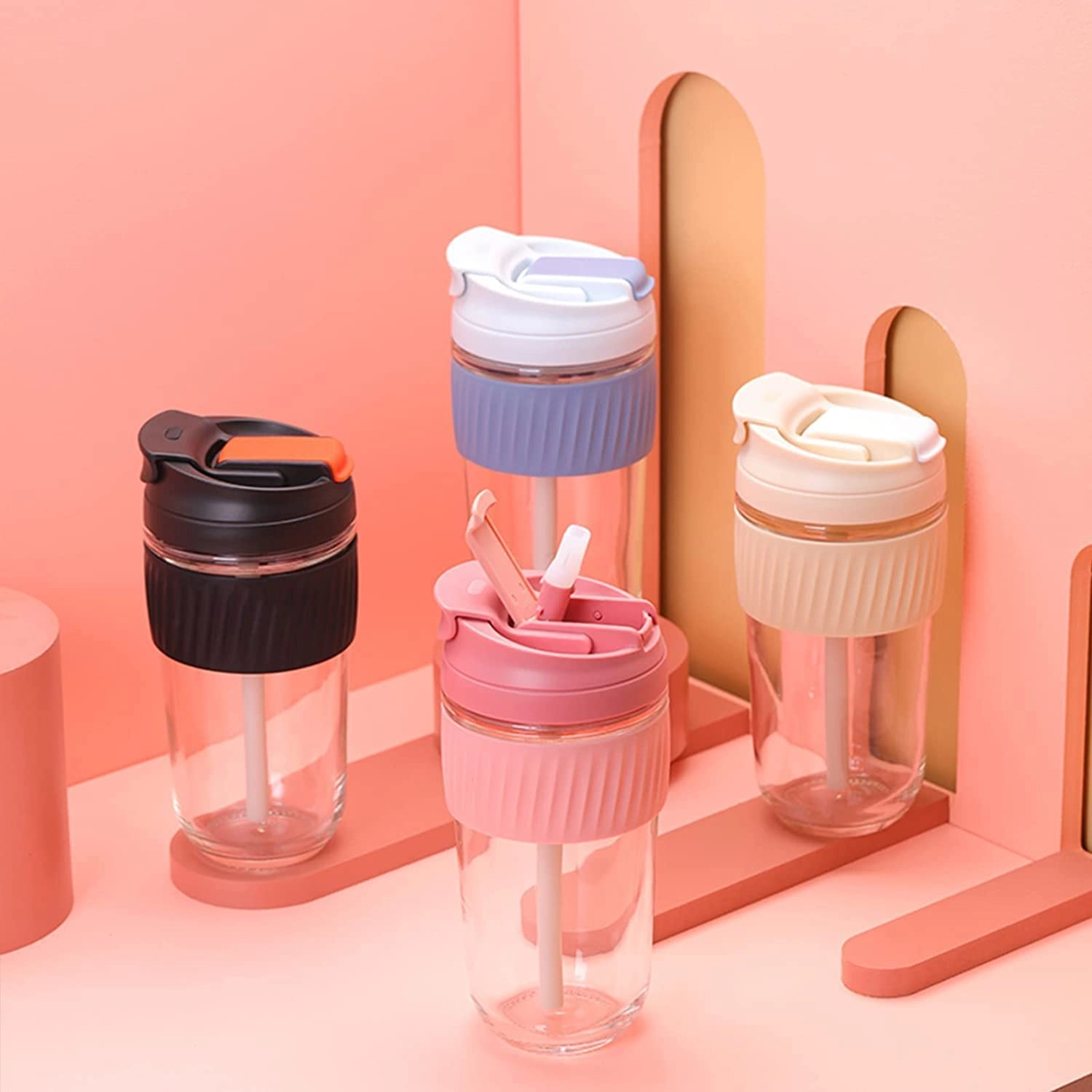 Glass Reusable Shaker Bottle With Straw Shaker mug - 500ml