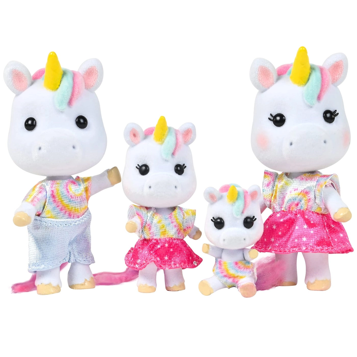 Sunny Days Entertainment Honey Bee Acres Rainbow Ridge Daydreamers Unicorn Family - 4 Miniature Flocked Dolls Small Fantasy Collectible Figures