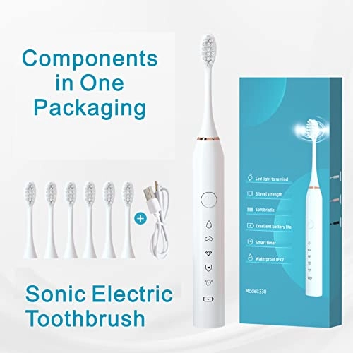Sonic Electric Toothbrush - 6 Brush Heads 60 Days Rechargeable