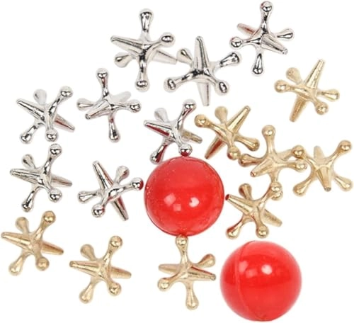 Jacks Table Grabbing Game - 8 silver jacks 8 gold jacks 2 red rubber balls