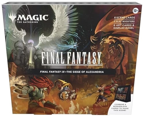 Final Fantasy IX Scene Box - The Siege of Alexandria - 6 Foil Borderless Scene Cards 6 Art Cards 3 Play Boosters 1 Display Easel