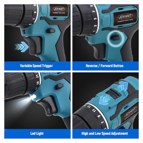 Cordless Drill - 3/8 Inch Keyless Chuck 21+1 Torque