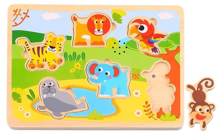 Tooky Toy Wooden Animals Sound Puzzle - 18 months+ 7 pieces