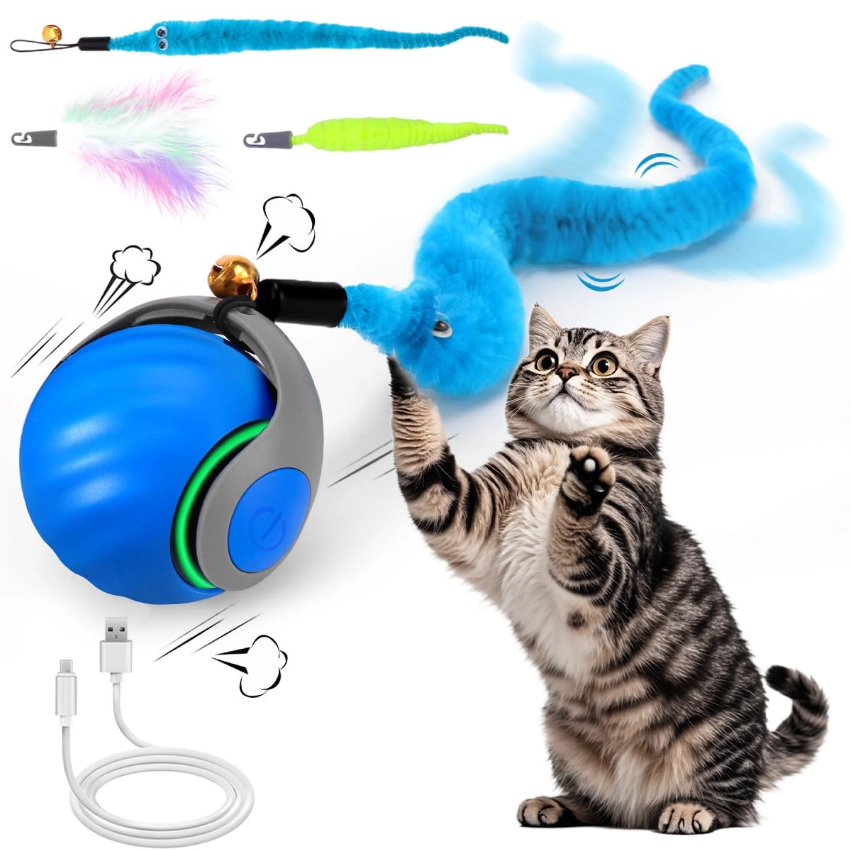 Mity rain Cat Ball Toy - Self Rolling Rechargeable Motion Activated