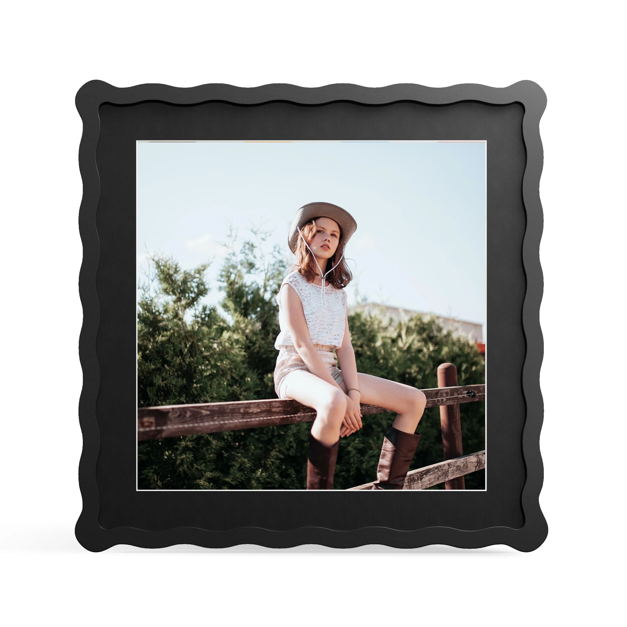 thkrlof Wavy Edge Wooden Real Glass Photo Frame - 12x12 in