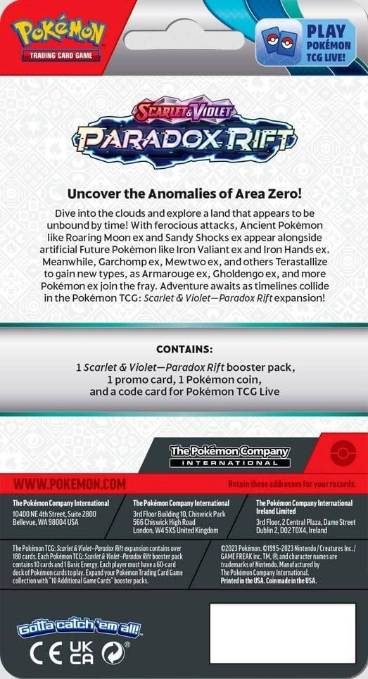 Écarlate et Violet - Pack d'accès Blister Faille Paradoxe Pomdepik ou Théffroi - English 1pcs