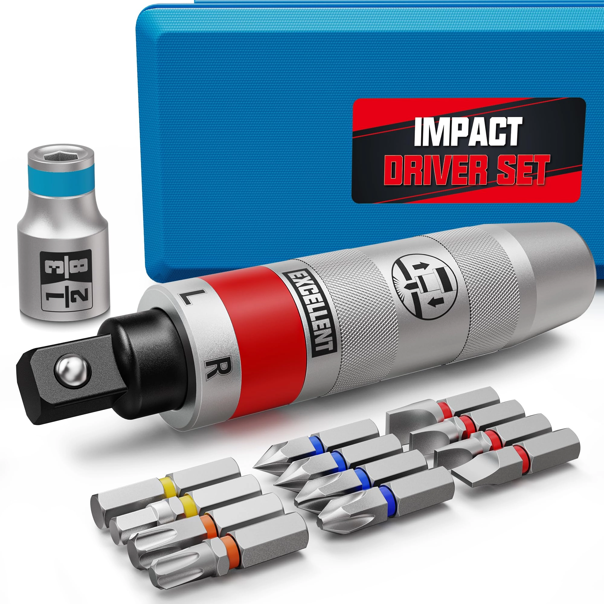 Arwealxs 1/2 Inch Impact Driver Reversible Slotted and Phillips Screwdriver Set (13 Pcs)