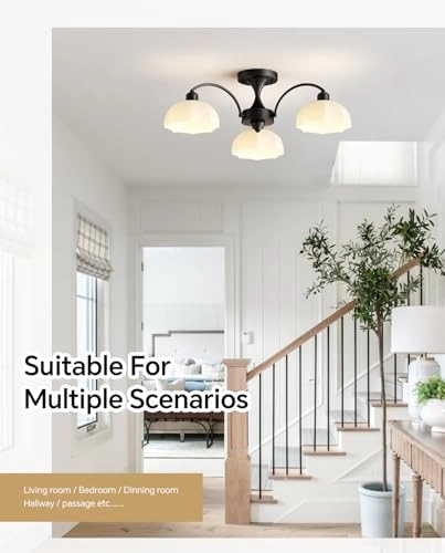 Milk Glass Chandelier - 3- Light Black