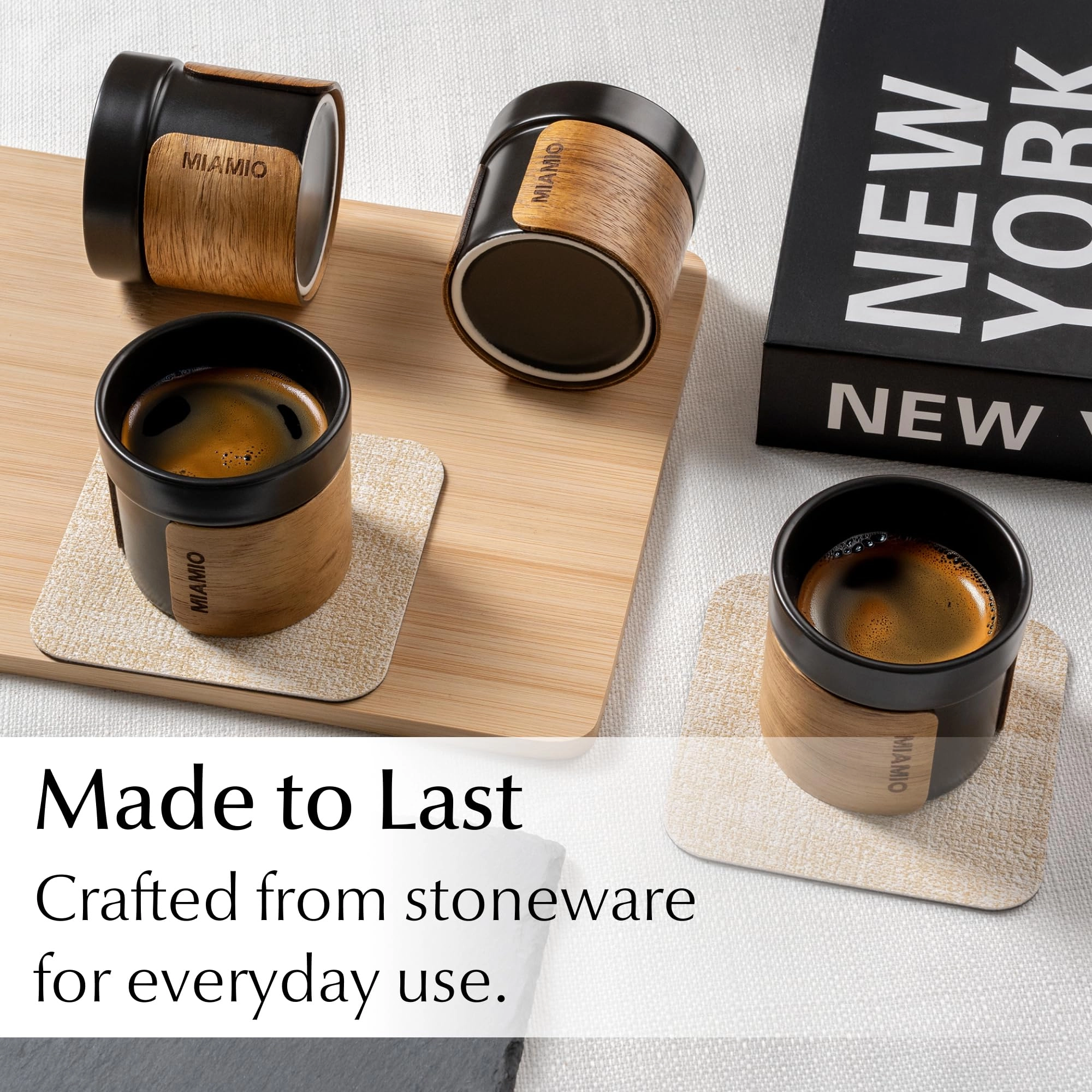 Espresso Cup - 4 pcs - Handleless Removable Wooden Cuff - 100 ml