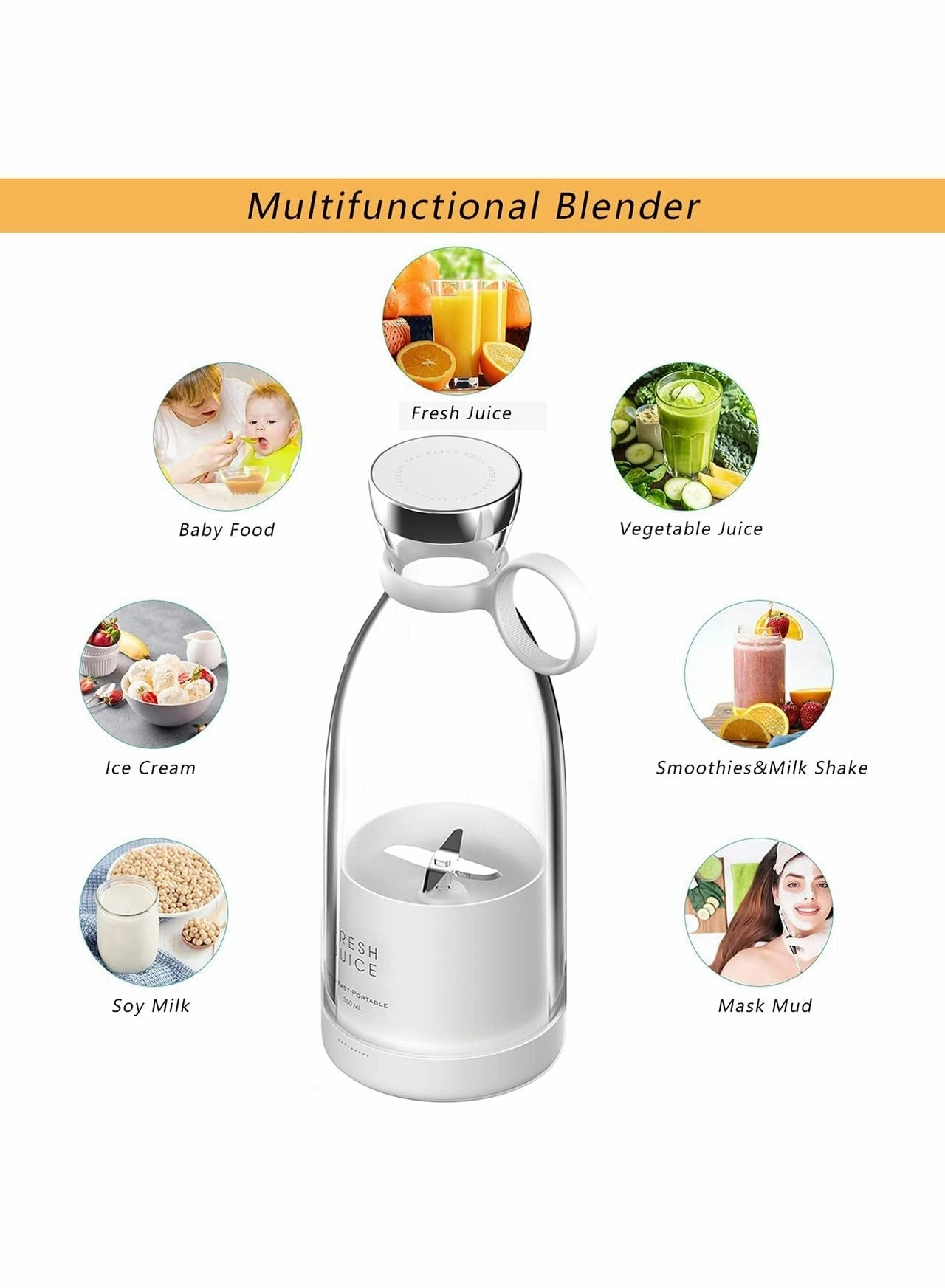 Portable Blender - 4 Blade Wireless Charging Personal Size