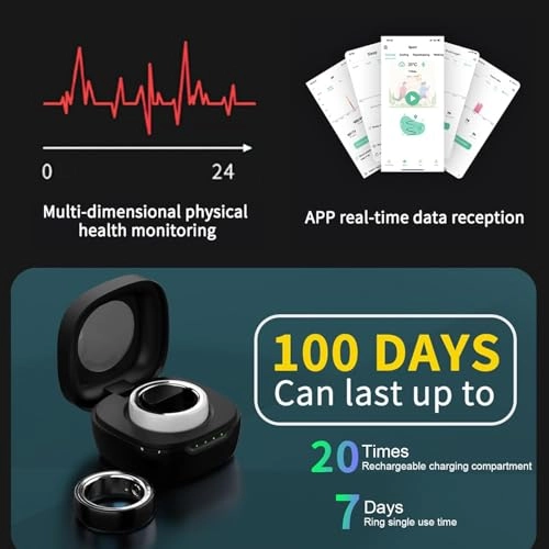Smart Ring Health Tracker - IPX8 Waterproof Heart Rate Blood Oxygen 7 Days Battery Life
