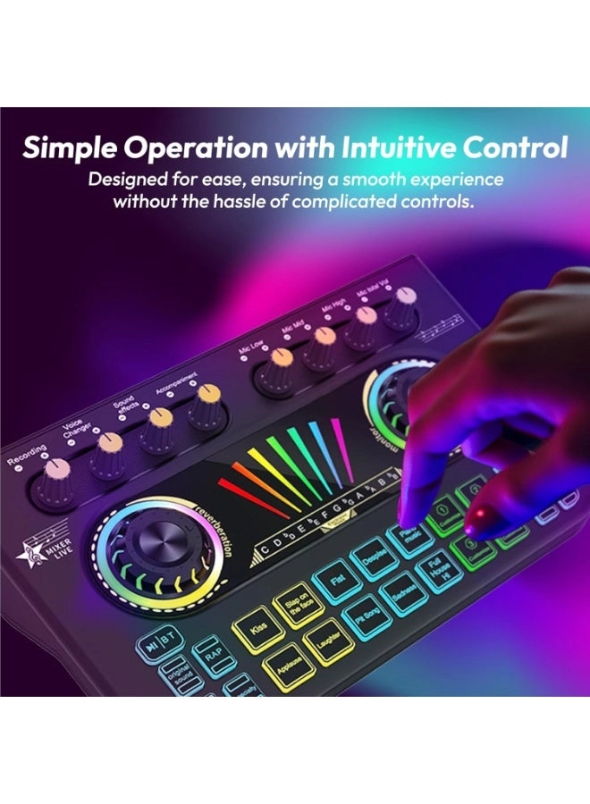 Gaming Audio Mixer Sound Board - Professional RGB Voice Changer