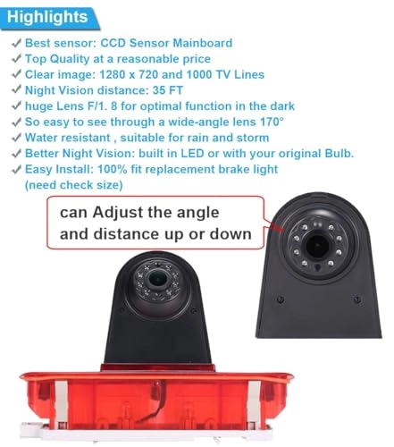 Third Roof Top Mount Brake Lamp Light Rear View Backup Camera - Night vision Wireless 628 x 586