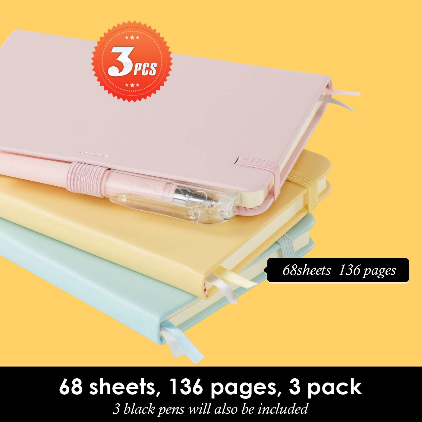 Small Notebook Journal - 68 Sheets 3 Pack Ruled