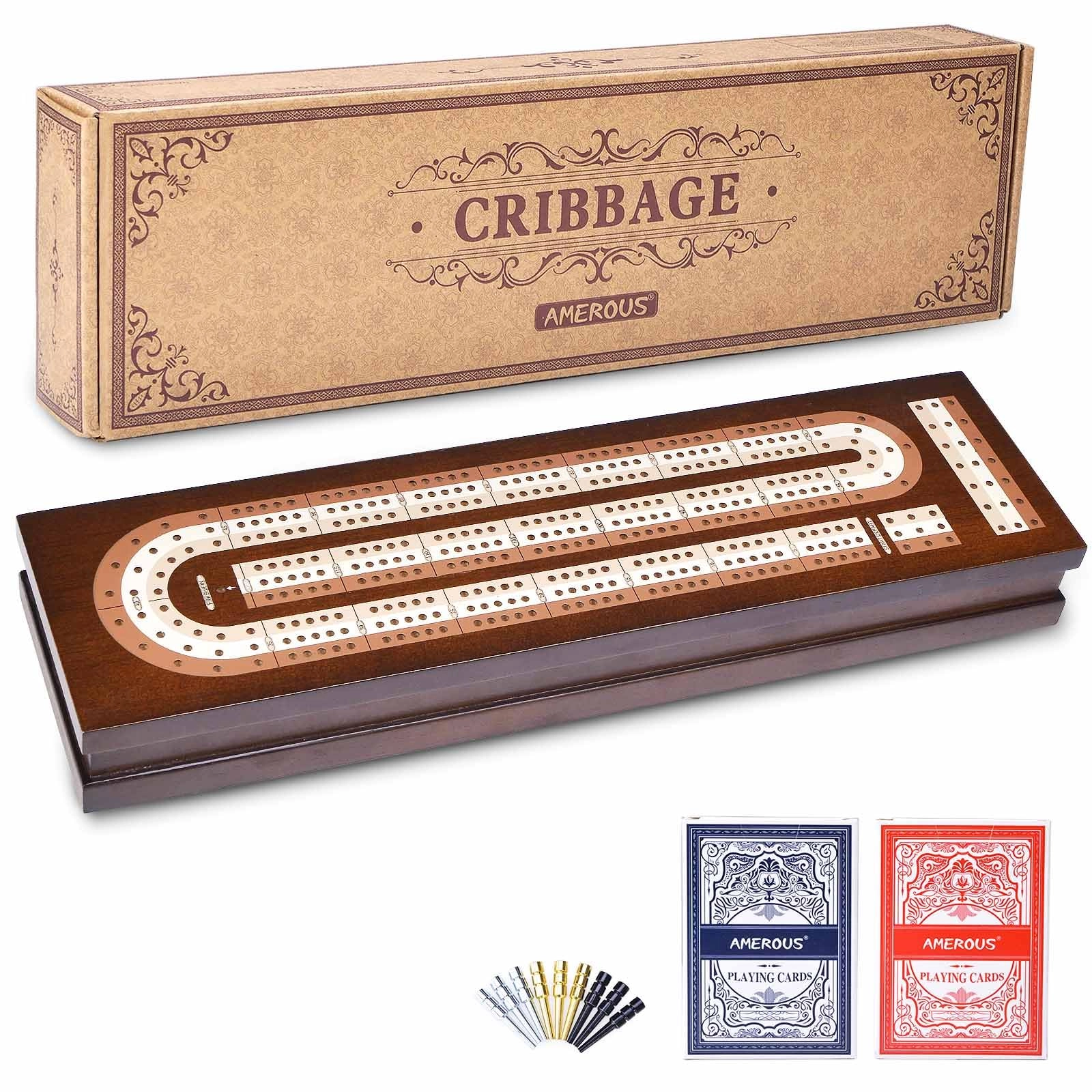 AMEROUS Cribbage Board - 3 Track Foldable Magnetic Lock