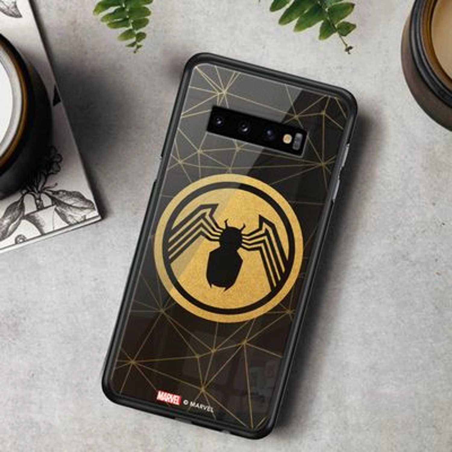 Wackylicious Spiderman Gold Collection Cover - TPU Bumper Case + Tempered Glass Back Back Case for Galaxy S10 Plus