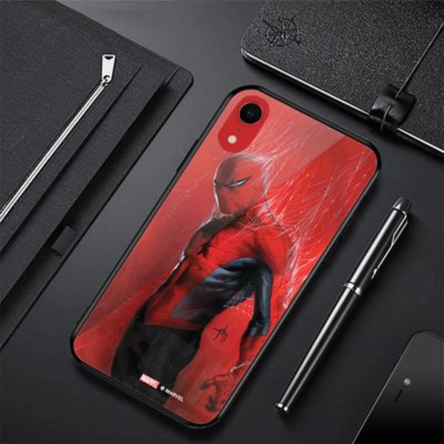 Webbed Spiderman Back Case for iPhone XR - TPU Bumper Case + Tempered Glass Back