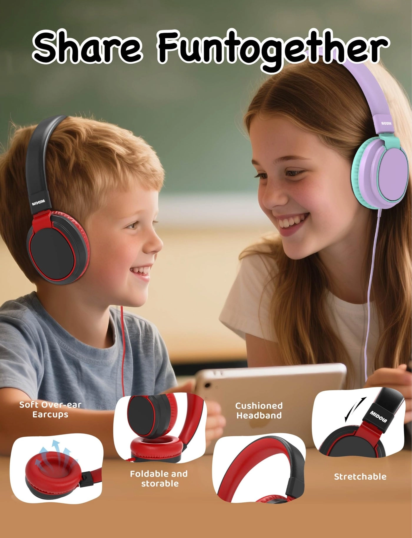 MD-H01 - Kids Wired 85dB Foldable On-Ear with Mic