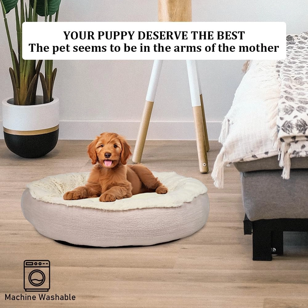 Round Pet Bed - 55 cm Machine washable Pink and White