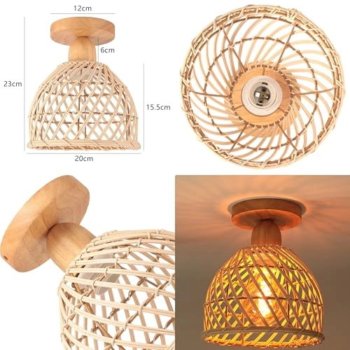 Retro Rattan and Wood Bohemian Design Ceiling Light