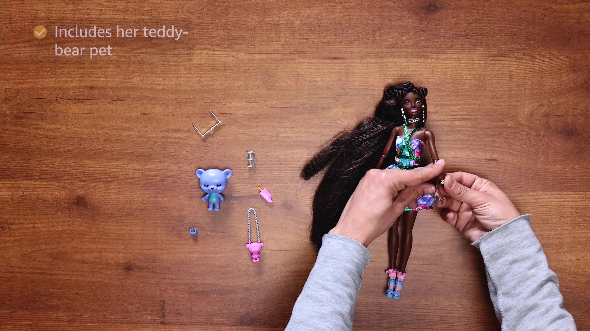 Barbie Extra Fancy - Teddy-Print Gown Teddy Bear Pet Extra-Long Hair Ages 3+