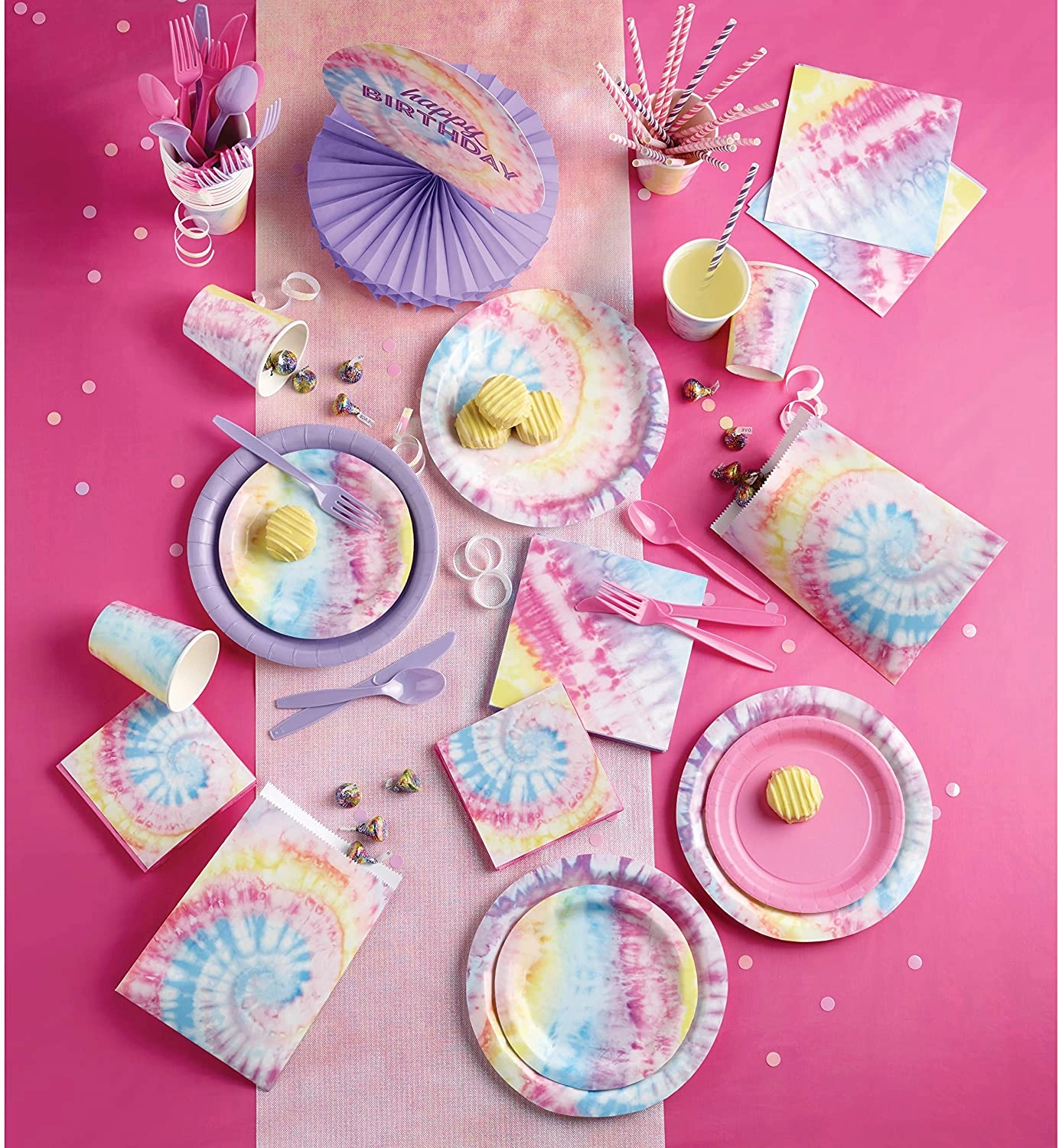 Tie Dye Party Paper Fans - 6-Pieces