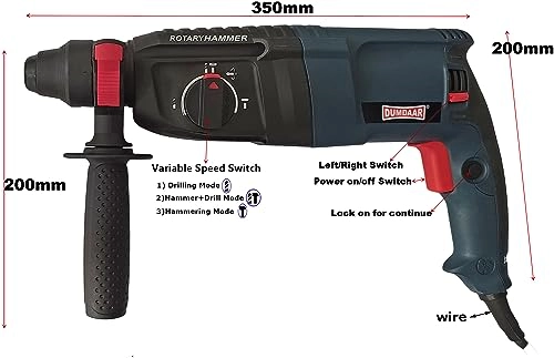 Electric Hammer Reversible Drill - 1250W 26mm 3Pc SDS Bit