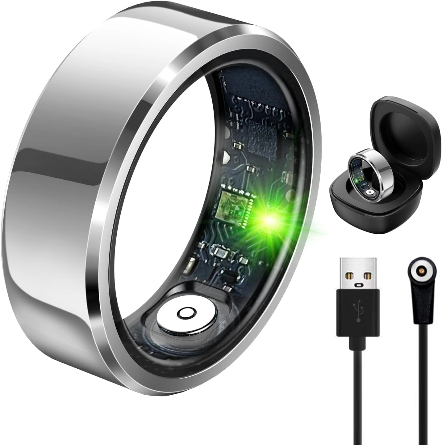 Smart Ring - IP68 Heart Rate + Charging Case - 300 mah battery