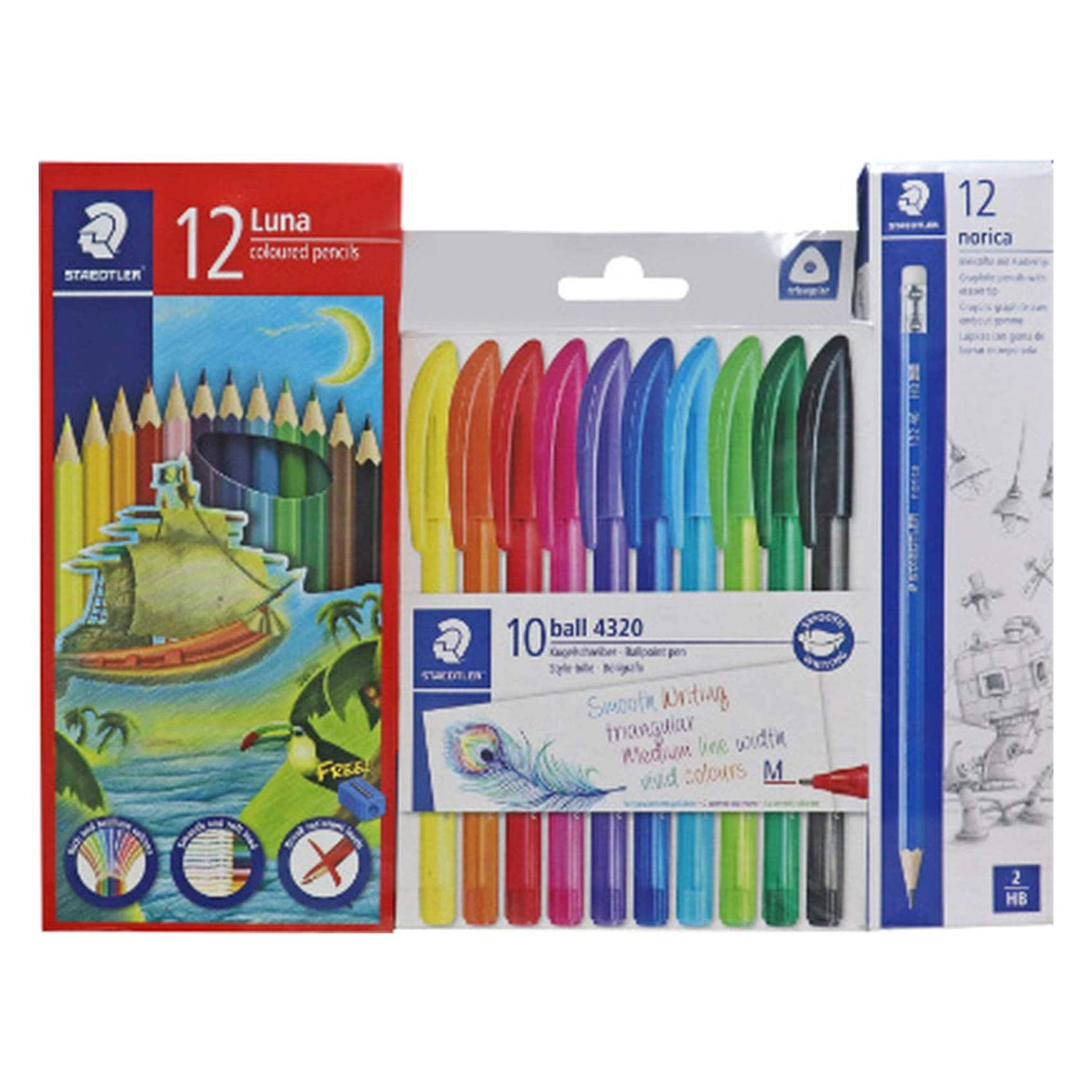 Staedtler Norica HB - 10 PCS + Luna Coloured Pencil - 12 PCS