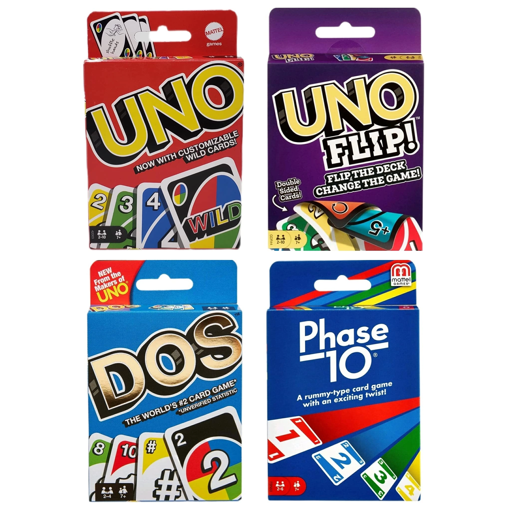 Mattel Uno + Dos + Uno Flip + Phase 10