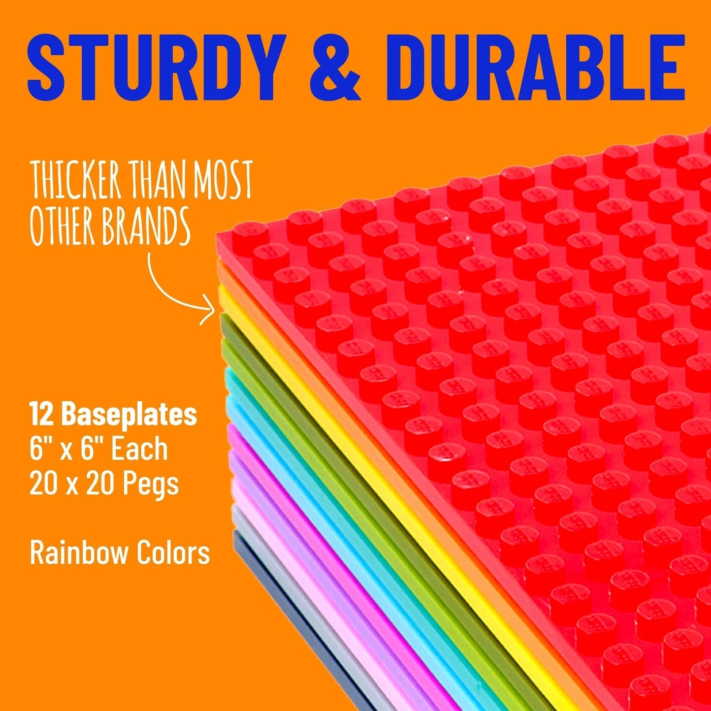 Large Building Blocks Baseplates - Rainbow Colors 12 pcs