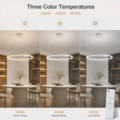 Modern LED Round Chandelier - 3000K–6000K Dimmable