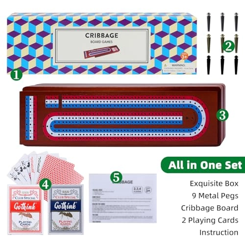 Cribbage Board - Folding 3-Track 9 Metal Pegs