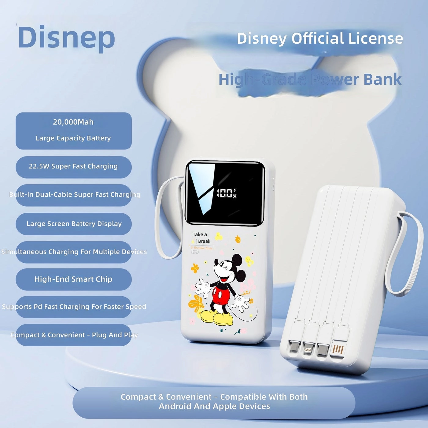 Disney Power Bank - 20000mAh 22.5W Fast Charging 3 Output Ports