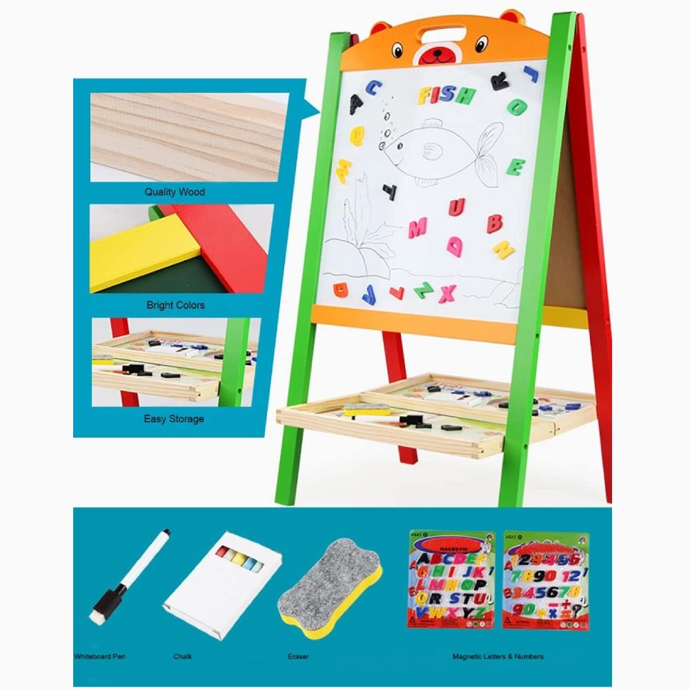 Double-Sided Magnetic Wooden Easel Board - 3 +