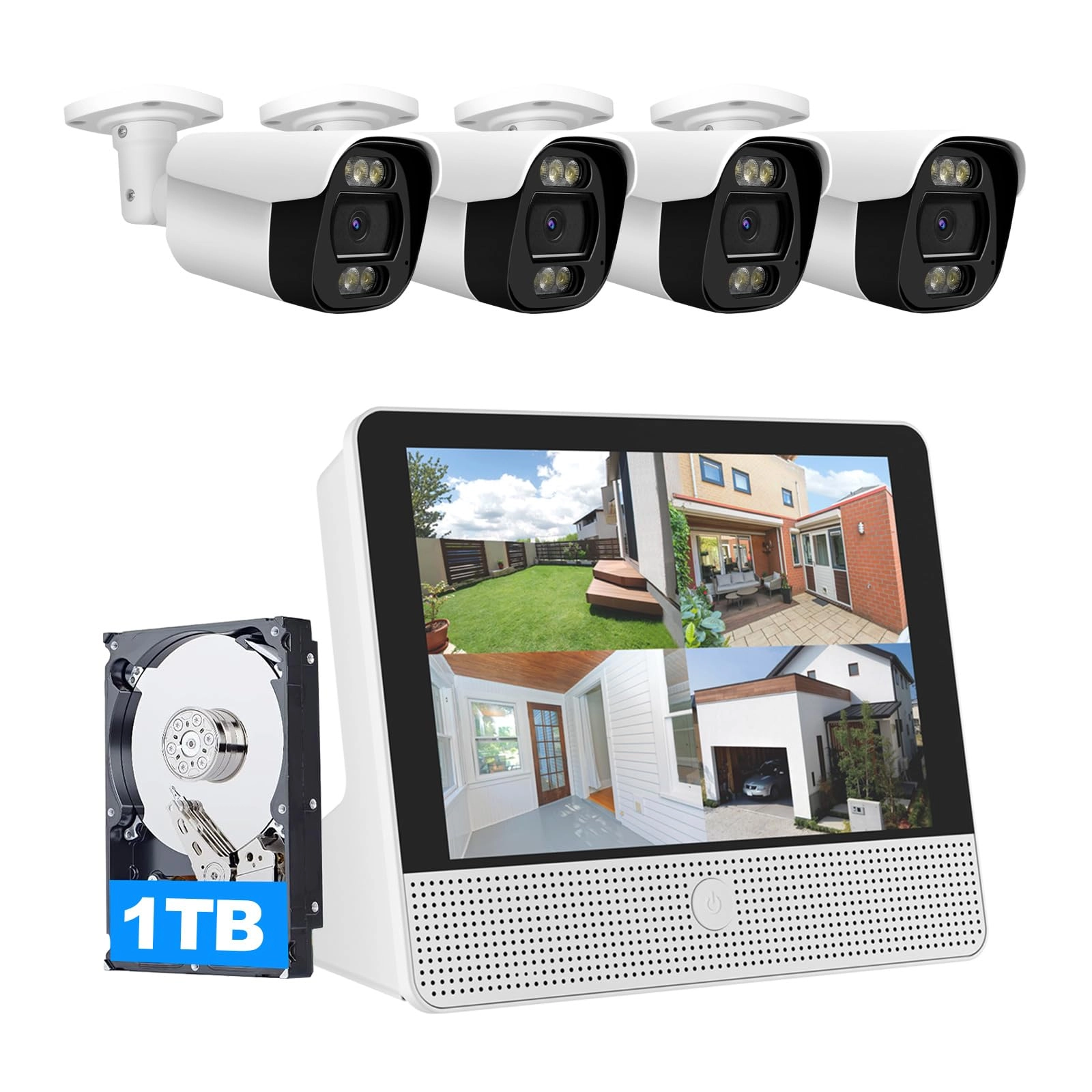 Tennoz NVR Monitor - 16CH Expandable + PoE Bullet Camera - 4Pcs 5MP
