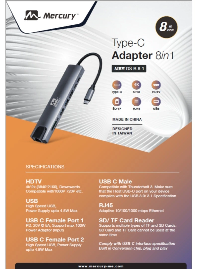 8 IN 1 DOCKING STATION - USB C 100W PD 4K60Hz