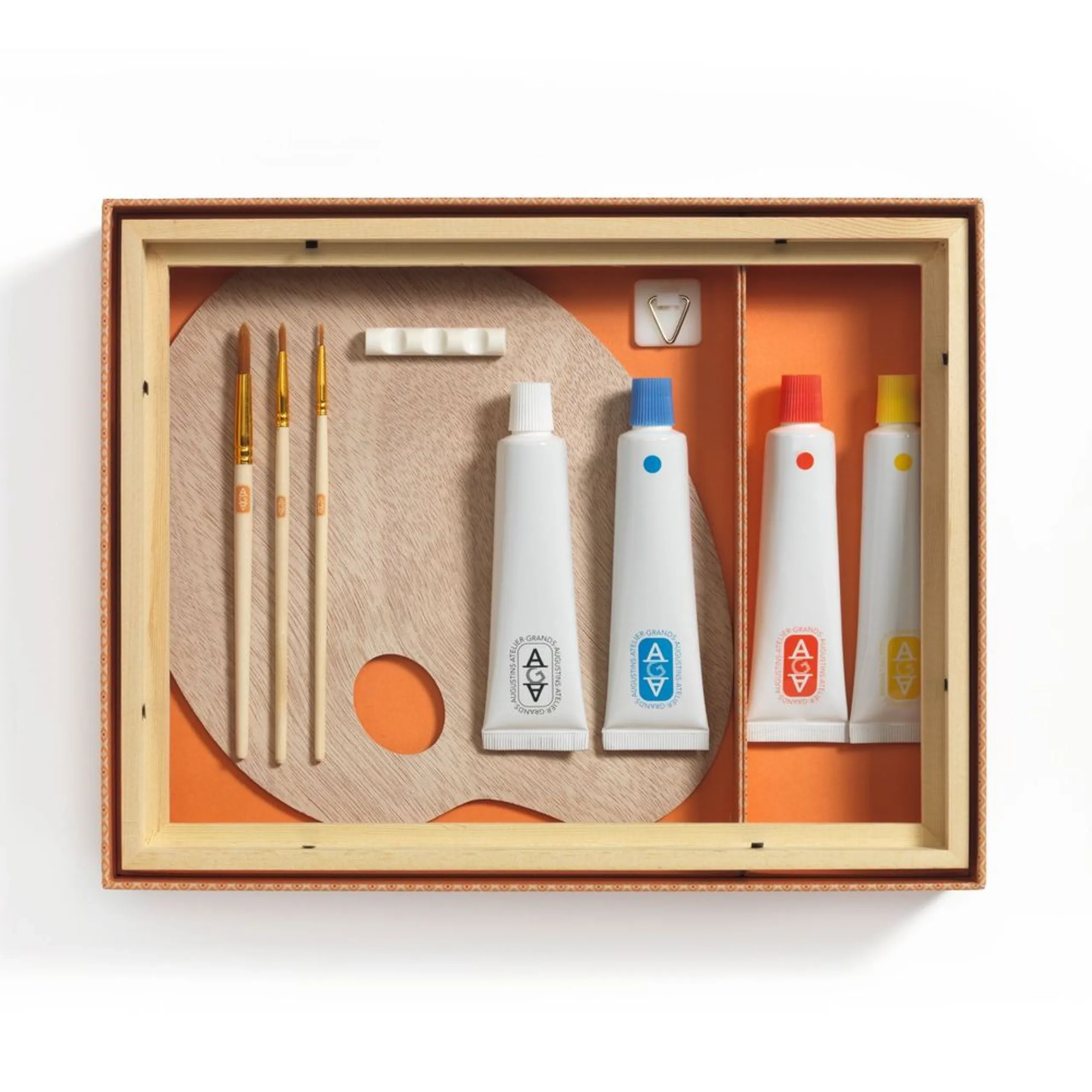 Atelier 22 - acrylic paints brushes wooden palette printed canvas frame