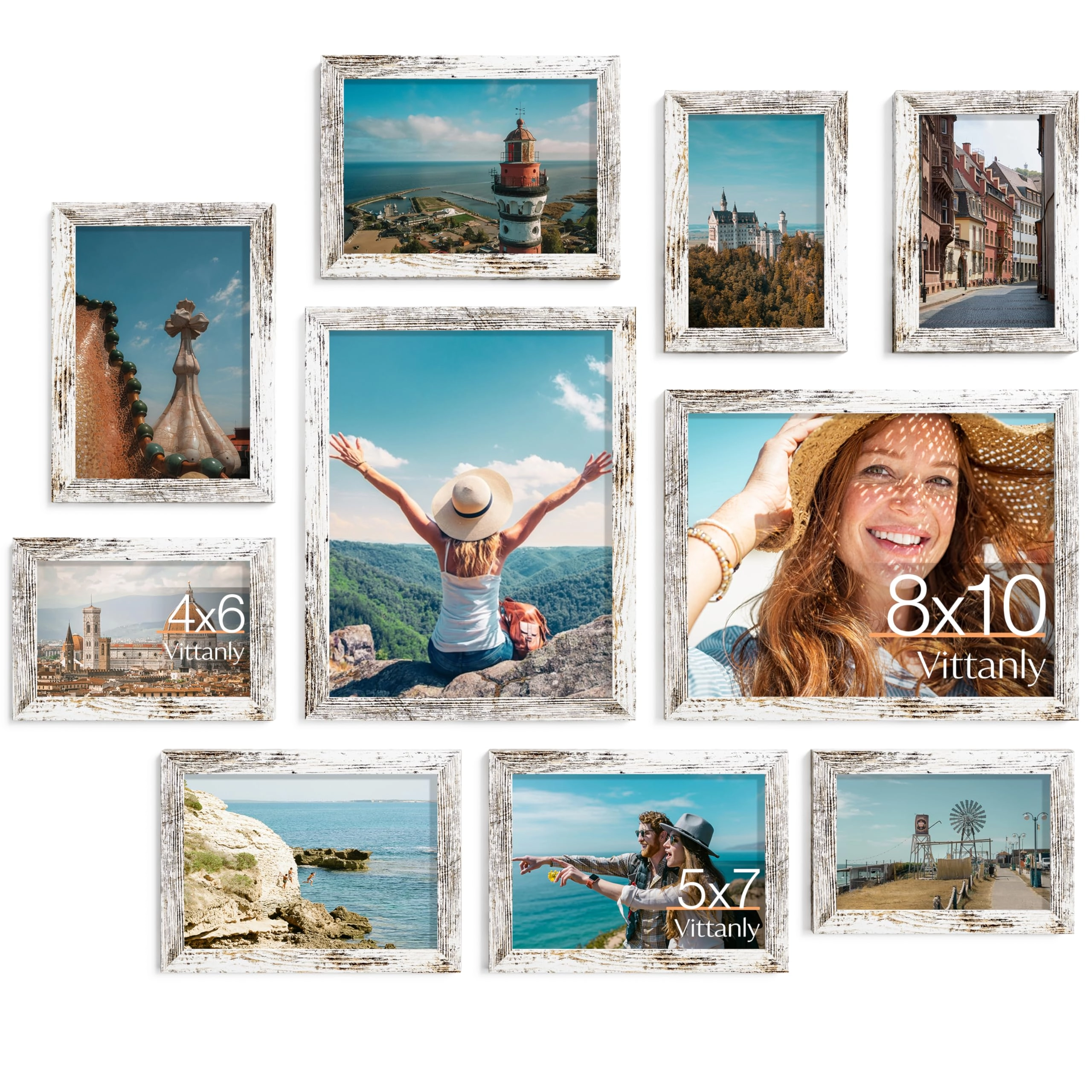 Picture Frames Set - 10 Pack Rustic Grey