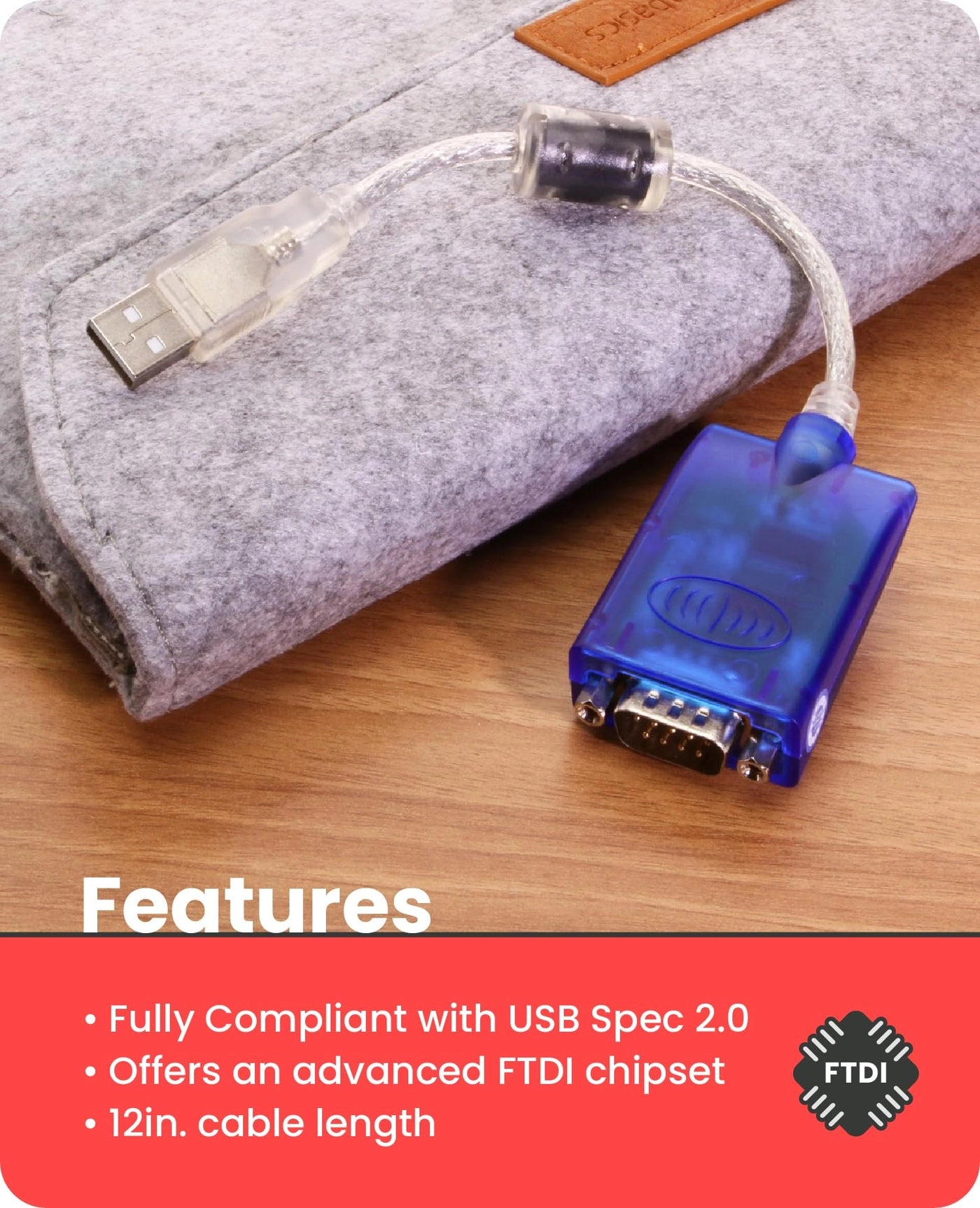 USB to Serial RS-232 Adapter - LED Indicators FTDI Chipset