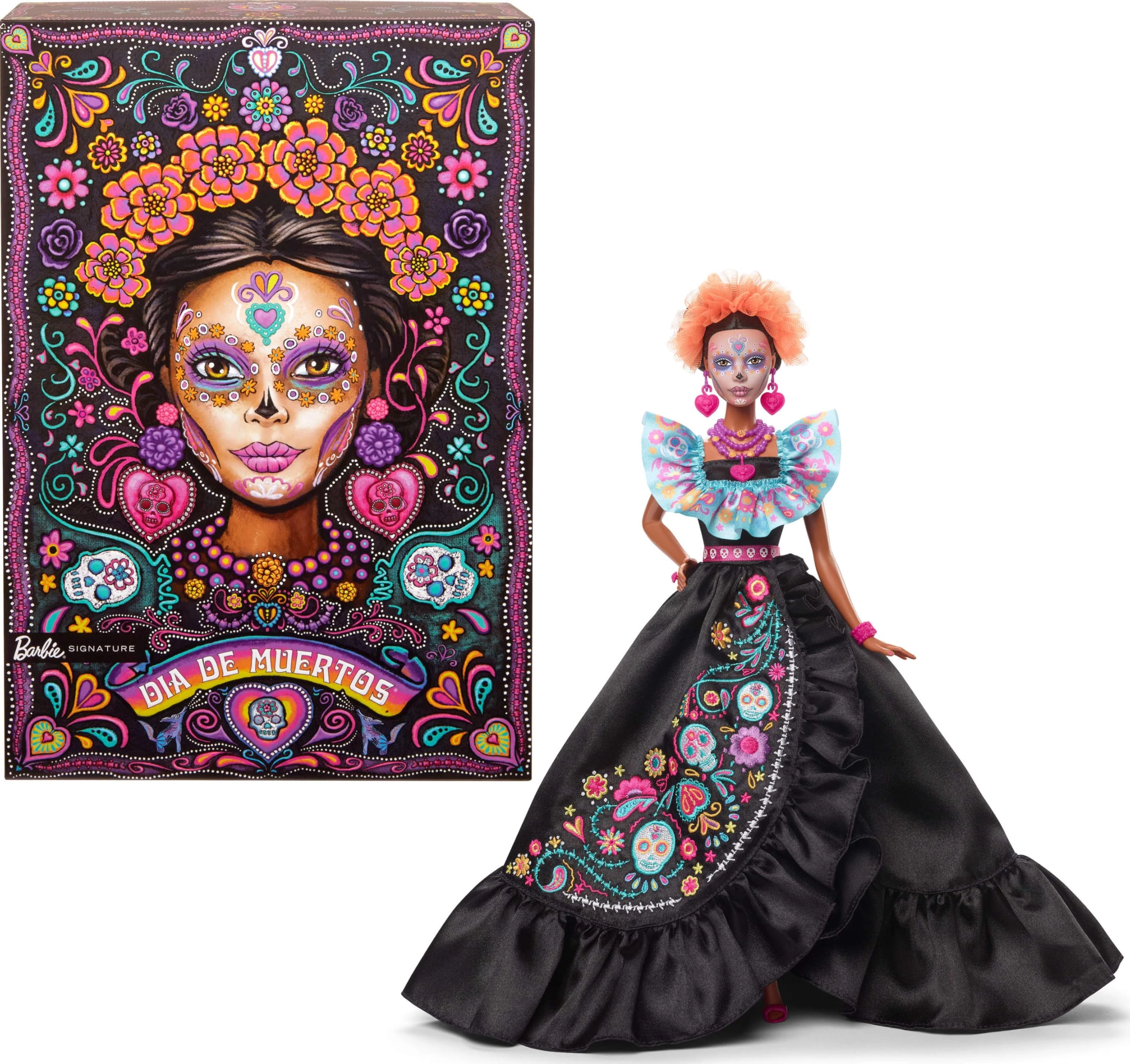 Barbie Signature Doll Día De Muertos Collectable Figure - Black Dress Embroidery Print Ages 6+